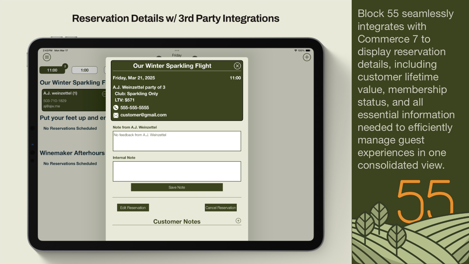 Block 55 Reservation Details View